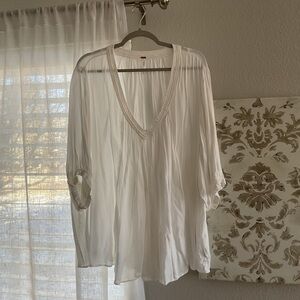 Free People White V-Neck Blouse